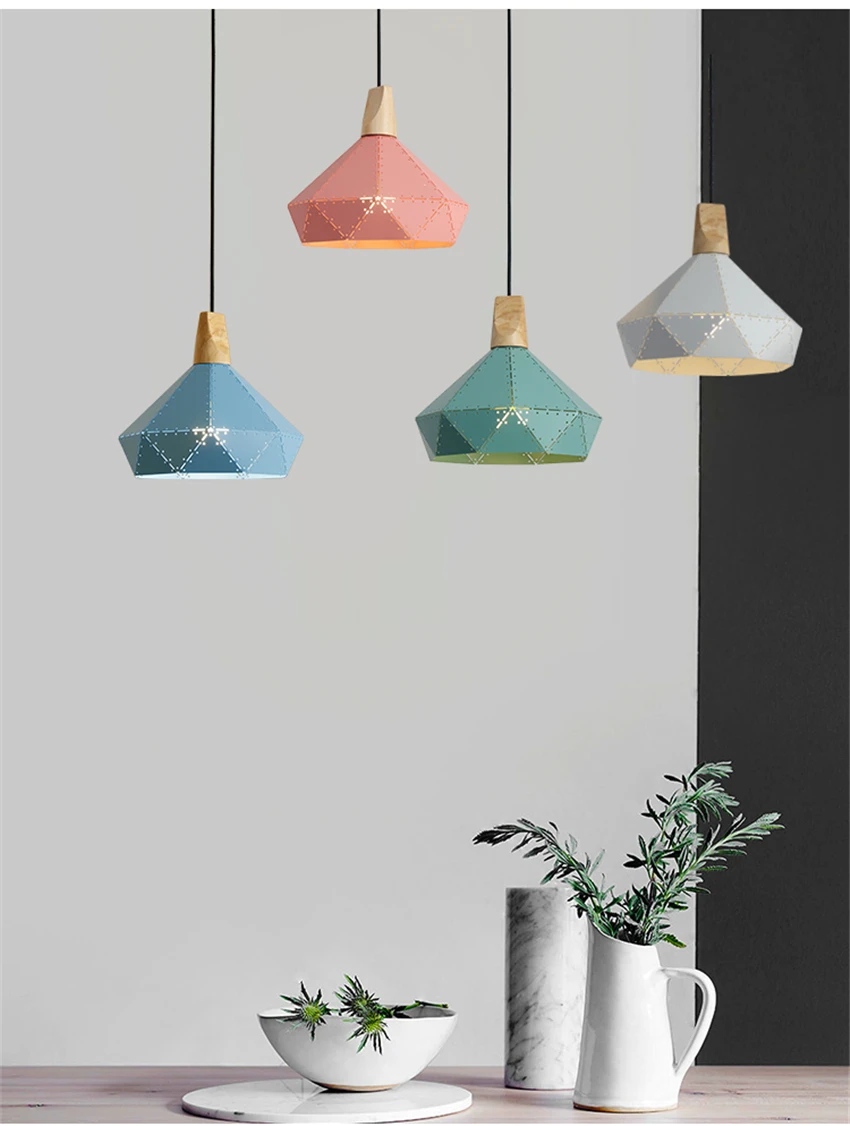 Nordic Modern Pedant Lights Lamps Macaron Solid Wood Iron Coffee Shop Fruit Ideas Dining Room Indoor Light Fixtures | Лампы и