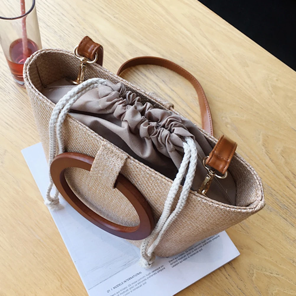 Женская винтажная соломенная сумка летняя пляжная из ротанга плетеные сумки