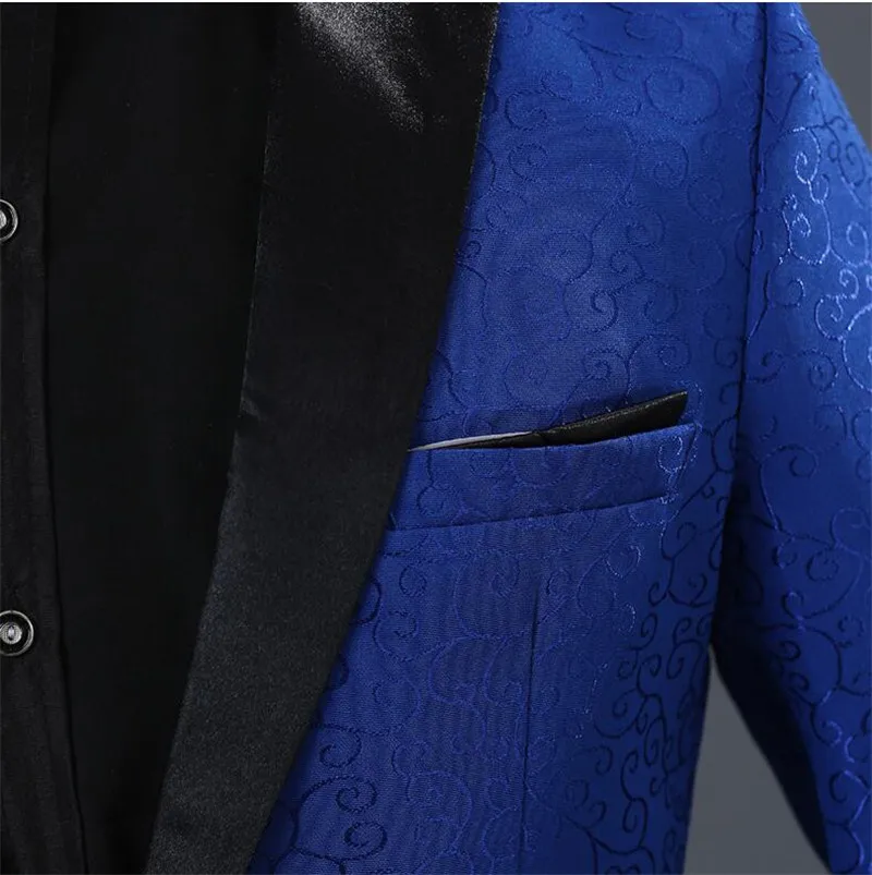 Шаль Воротник на одной пуговице элегантный синий Slim Fit 2 шт. (пиджак + брюки) для
