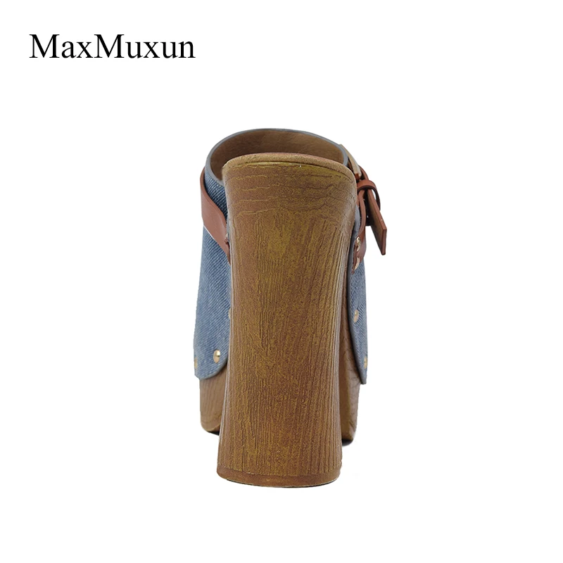 MaxMuxun женские парусиновые деревянный коренастый Высокая платформа слайд