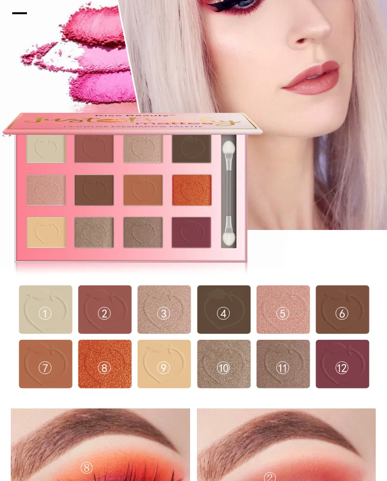 KISS BEAUTY брендовые Новые 12 цветов Тени для век сухие и влажные закат ленивые тени для век матовое стекло с перламутровым эффектом макияж тени для век пластина