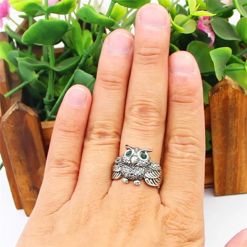 Cute Owl Rhinestone Rings For Women Vintage Look Antique Bronze Plated Fashion Jewelry TR698|Кольца| |