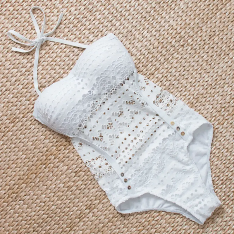 Ретро купальник Лето 2017 г. Push Up Сетка Пляжная бинты Для женщин боди Холтер