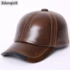 XdanqinX новая осенне-зимняя женская шапка из натуральной кожи теплая Бейсболка плюс бархатная шапка с язычком из воловьей кожи для мужчин шапка для папы