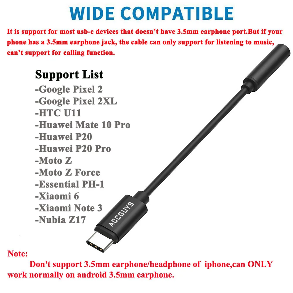 ACCGUYS USB Type C до 3 5 мм разъем для наушников Aux аудио кабель адаптер DAC чип вызова
