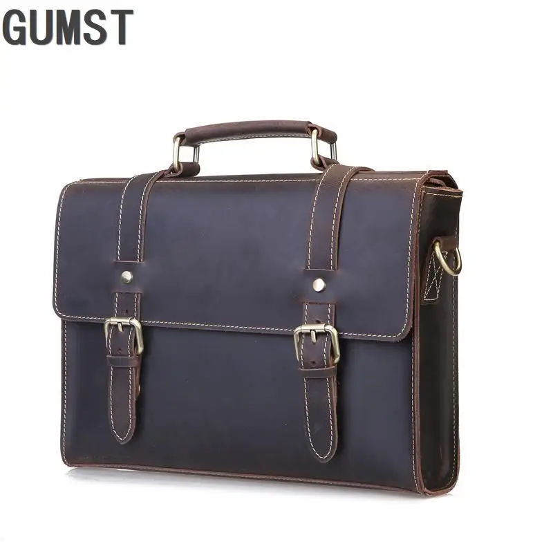 

GUMST New Fashion cowhide male commercial briefcase Laptop briefcase leisure Large Capacity Genuine leather men briefcase