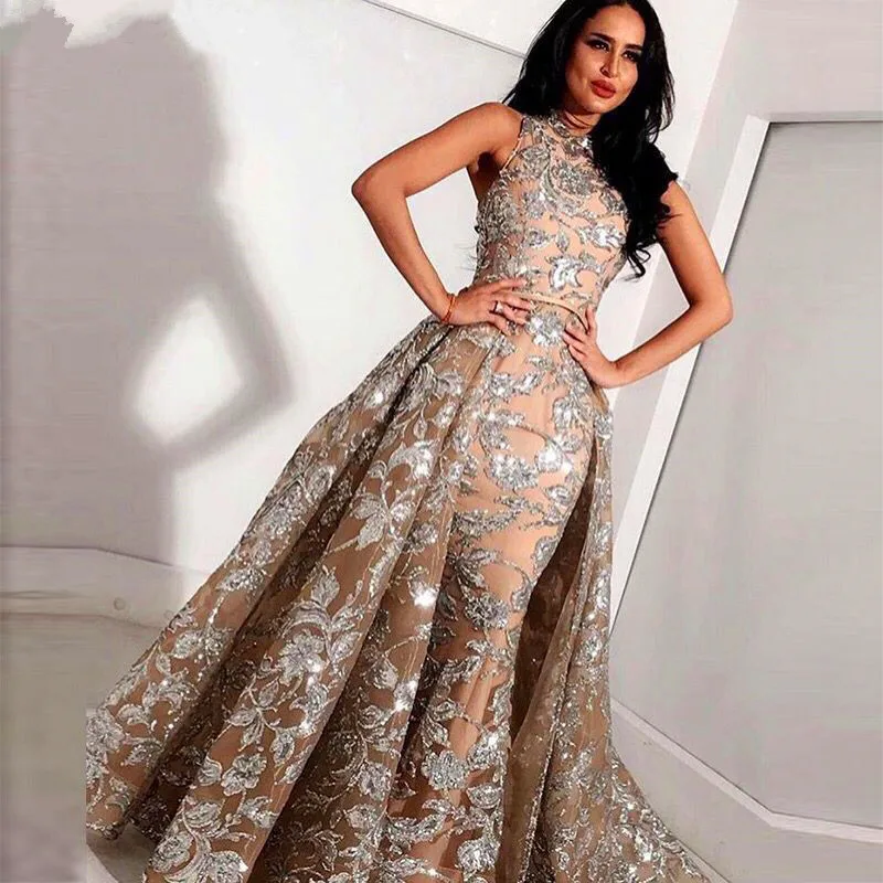 

African Muslim Evening Dresses Mermaid High Collar Lace Plus Size Islamic Dubai Saudi Arabic Long Formal Evening Gown