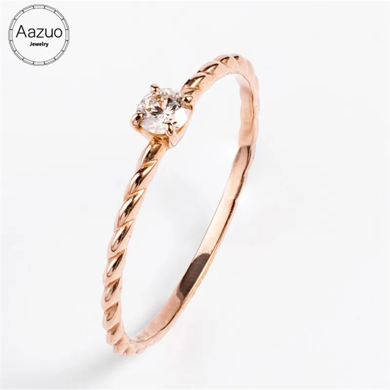 Aazuo 100% 18K Gold Yellow Real Diamonds 4 Prong Setting Ring for Woman Charm Jewelry Fashion Love Gift tiny thin Au750 | Украшения и