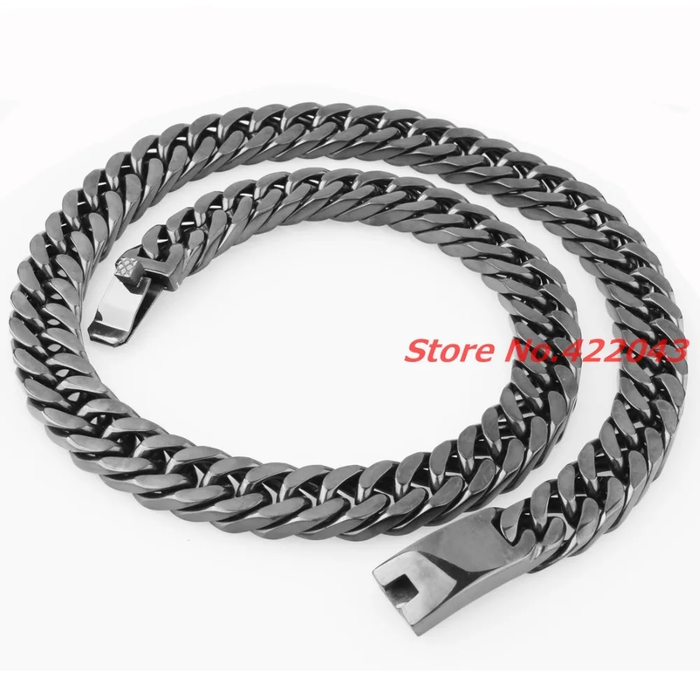 

Цепочка мужская из нержавеющей стали 316L, ожерелье крупной тяжелой полированной двойной кубинской цепи 24 дюйма черного цвета, 15 мм, хороший п...