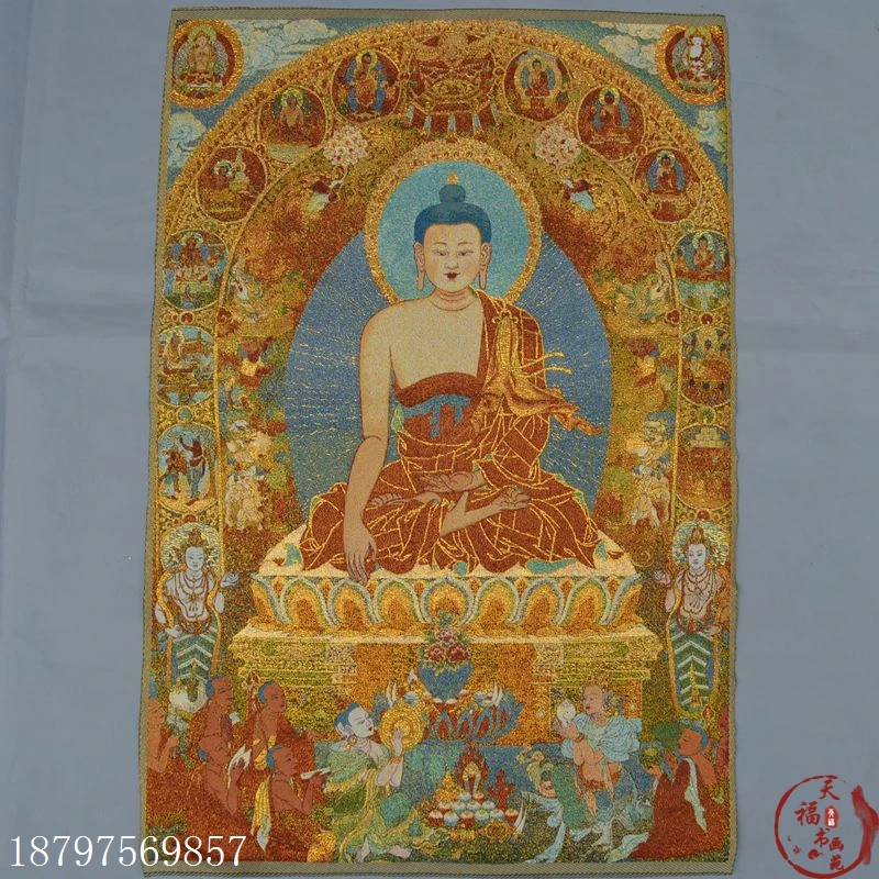 

Christmas Thangka embroidery silk embroidery brocade painting Sakyamuni Buddha statue Amitabha Halloween