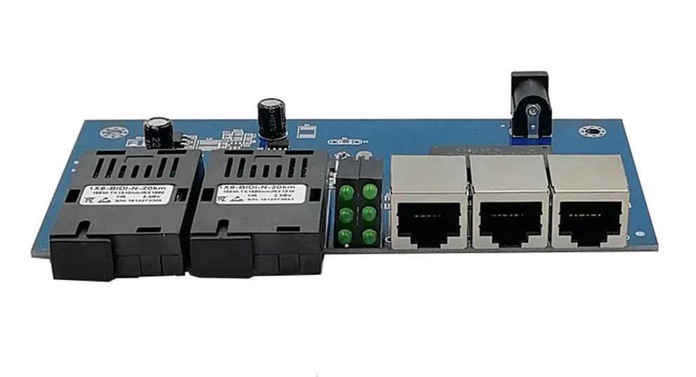Fast Ethernet волоконно-оптический медиа конвертер одиночный режим 3 RJ45 2 SC волокно 10/100 м Порты и разъёмы PCBA
