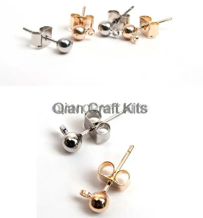 

400sets zinc alloy silver or Gold Fill 4mm Ball Earrings with Ring and free butterfly stoppers