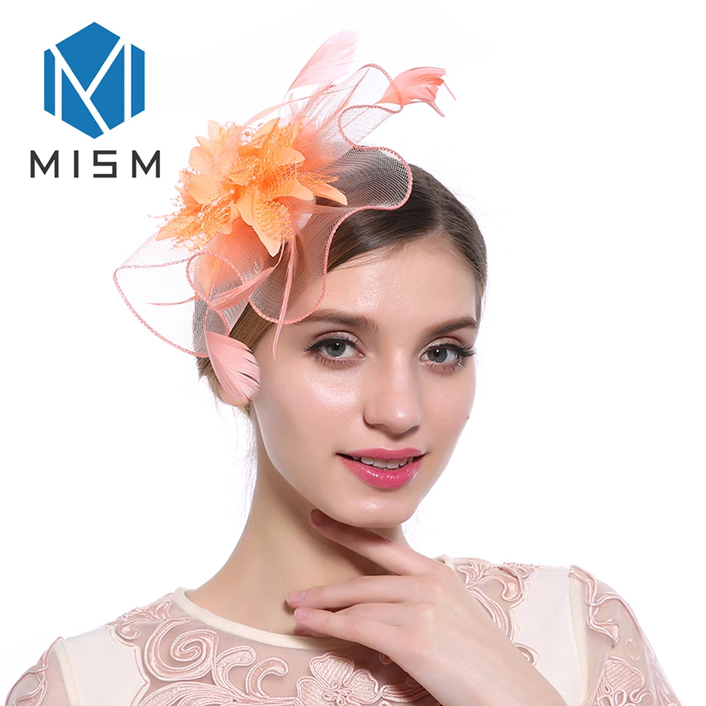 M MISM женские сексуальные аксессуары и клипсы для волос головные уборы в сетку пряжа цветок Элегантное перо для головного убора бусины резинки для волос Вечерние