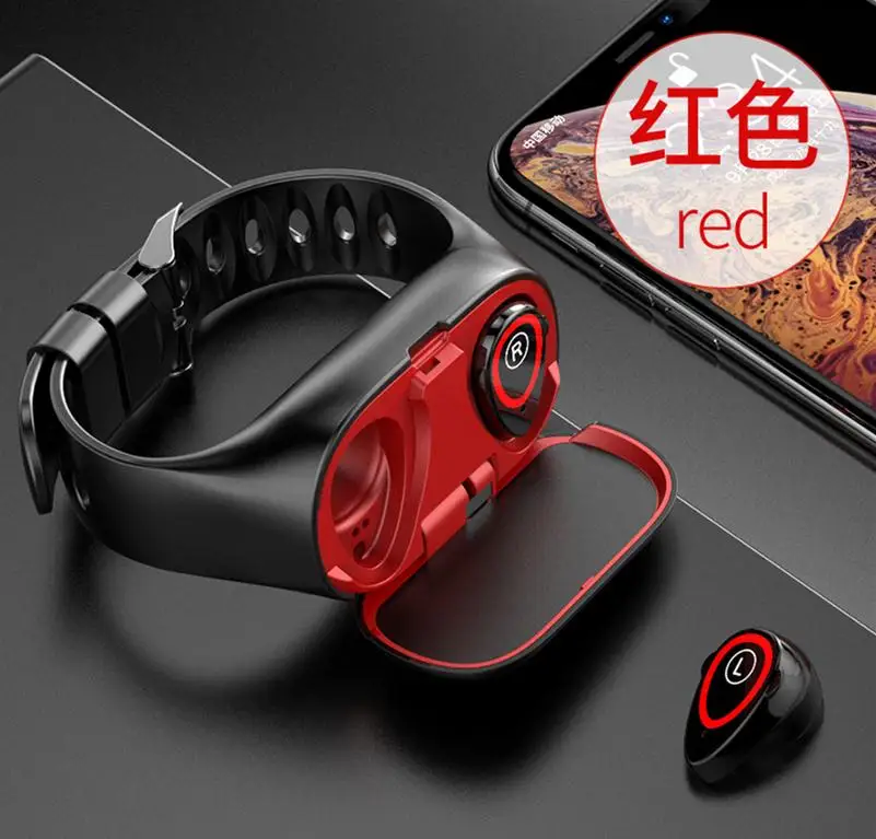 Красный Новейший портативный многофункциональный Модный 2 в 1 Bluetooth Смарт-часы и наушники спортивный браслет гарнитура - Цвет: Красный