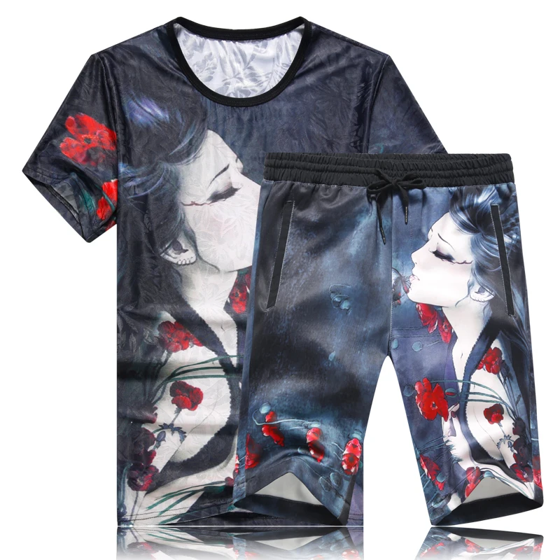 

Chinese style beauty pattern 3D printing fashion t shirt and shorts suit Summer 2018 New quality soft comfortable mens short set