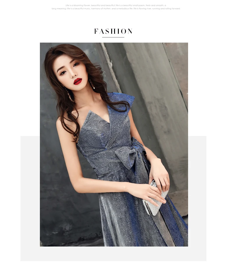 Robe De Soiree новые синие элегантные трапециевидные платья с v-образным вырезом и открытой спиной Длинные вечерние платья Сексуальная Вечерние платья LYFY63