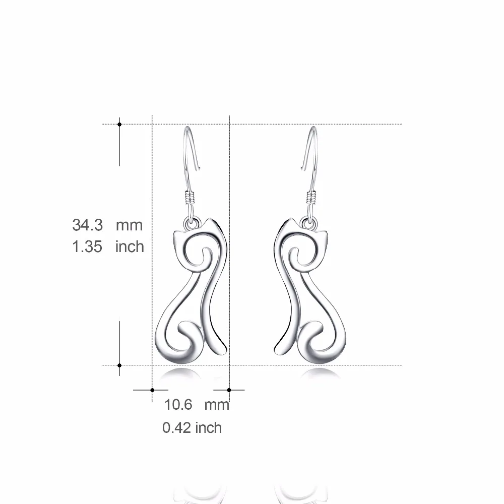 Женские серьги подвески с котом из серебра 100% пробы|earring charms|925 sterlingdrop silver earrings |