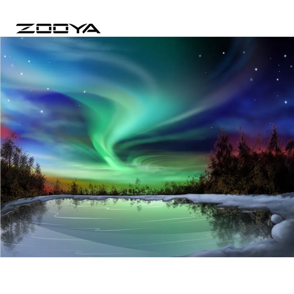 ZOOYA Алмазная вышивка крестиком живописная река Аврора 5D DIY Полная Алмазная вышивка Алмазная мозаика картины Стразы RF1453
