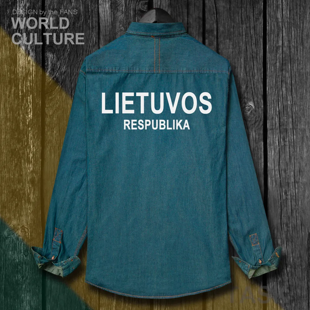 Мужская хлопковая рубашка LTU Lietuva Lietuvos осенняя ковбойская с длинным рукавом и