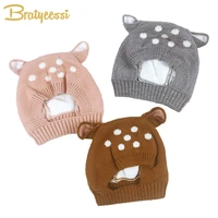 new deer baby hat with ears cartoon winter baby bonnet knit elastic kids hats infant cap christmas for 6 24 months 1 pc