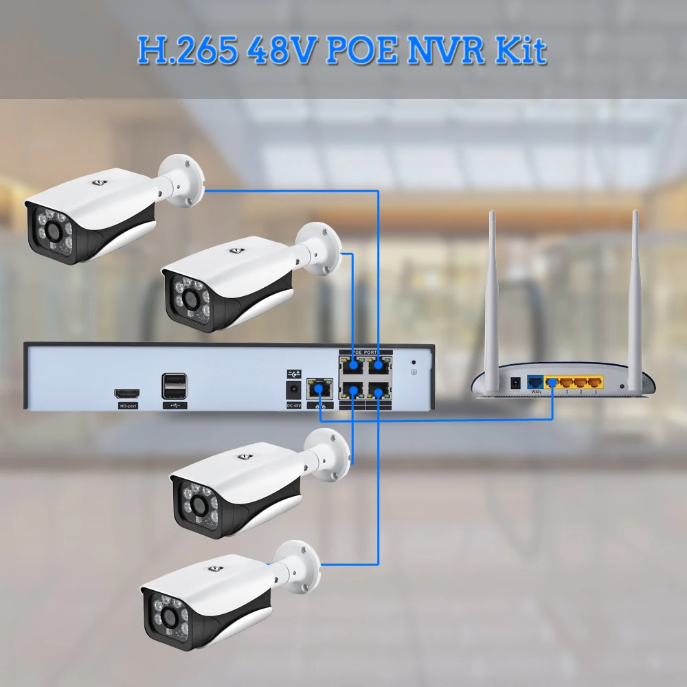 Hamrolte 5MP POE NVR система 4CH H.265 POE NVR 5MP наружная POE камера ночного видения подключи и играй POE Система безопасности удаленный доступ