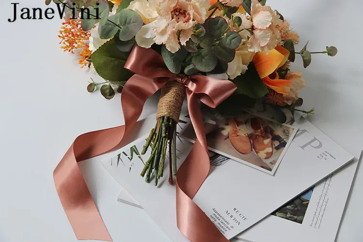 JaneVini 2019 оранжевые свадебные букеты для подружек невесты Cymbidium Eucalyptus Свадебный