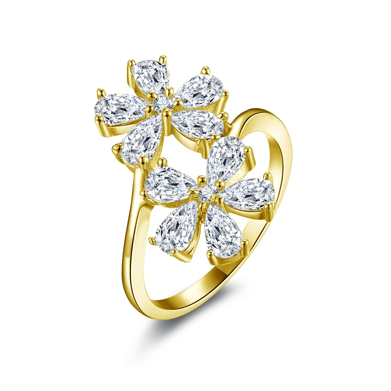 AINUOSHI 14 K, однотонный желтный золотистый цветок, кольцо, винтажное микро грушевидное кольцо с имитацией бриллиантов, обручальное кольцо с кисточкой для женщин