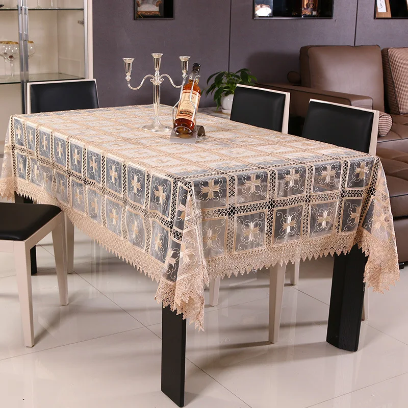 

New Hollow Tablecloth Hand Lace Hem Luxurious Embroidery European Cover Washable Hollowed Table Cloth for Tea Table