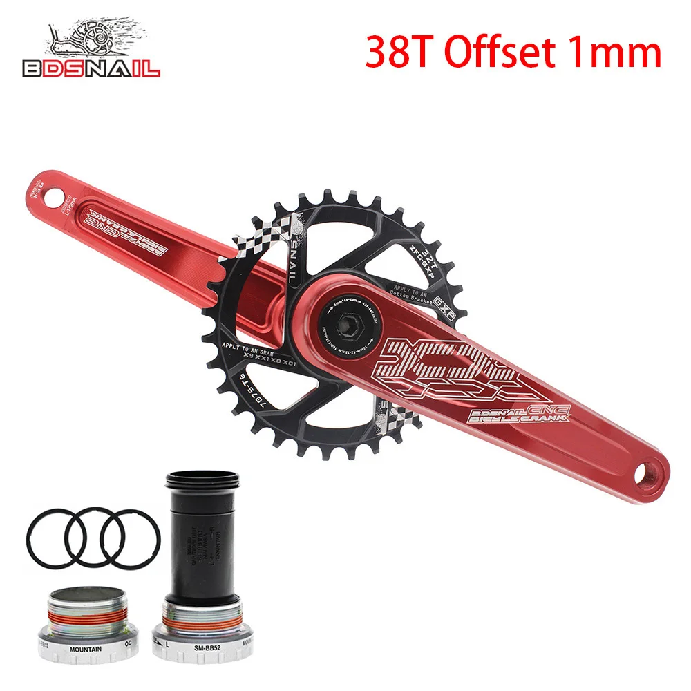 Red 38T Set 1mm Велосипедная кривошипная рукоятка, комплект рычага, MTB шатун для горного велосипеда, алюминиевая велосипедная кривошипная звездочка, комплект с нижним кронштейном 170 мм - Цвет: Red 38T Set 1mm