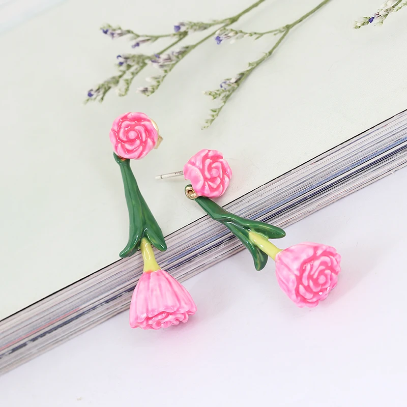 Small Fresh Flower Bloom Hand Painted Enamel Stud Earring For Women Plant Jewellery Boucle Doreille femme 2017 Orecchini donna | Украшения