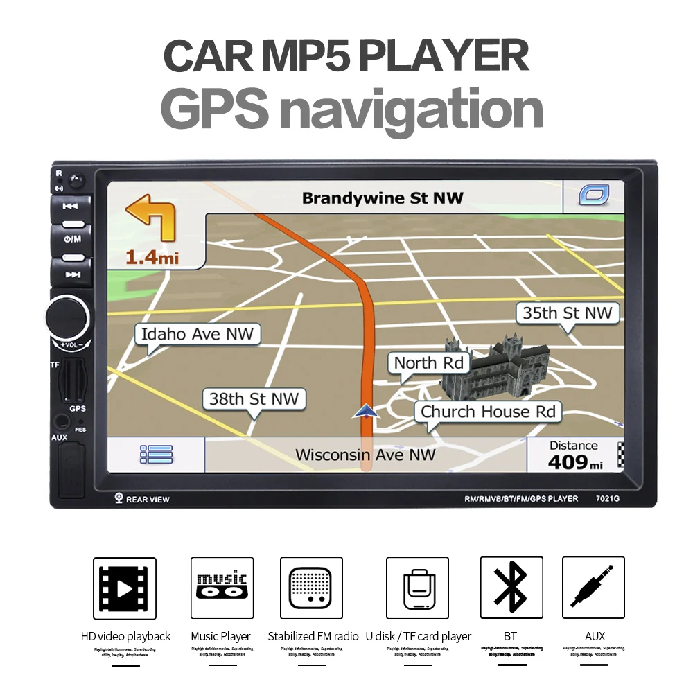 7 дюймов 7021G 2 Din Bluetooth автомобильный MP4/MP5 плеер сенсорный экран с радио GPS SD USB