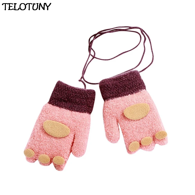 Детские теплые рукавицы TELOTUNY зимние перчатки с мультяшным принтом