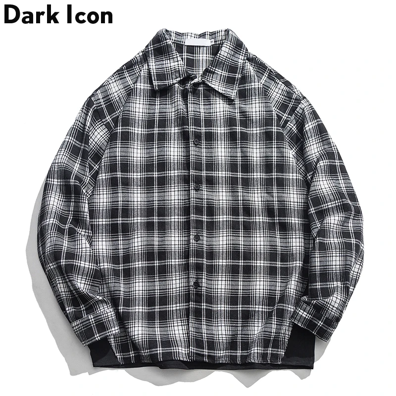 Мужская клетчатая куртка Dark Icon осенняя фланелевая в стиле хип-хоп с принтом букв