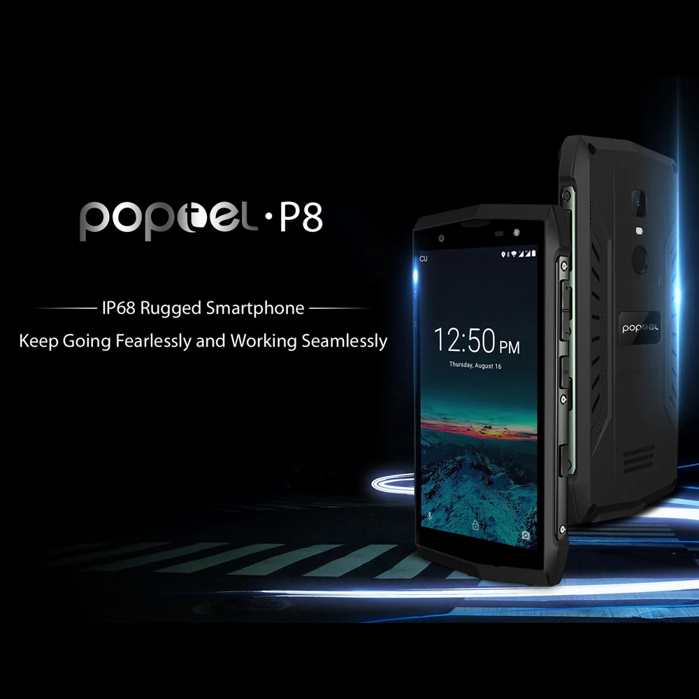POPTEL P8 4G LTE прочный телефон IP68 Водонепроницаемый Пылезащитный для лица ID 5,0 дюймов 3750 мАч Android 8,1 16 Гб NFC 5MP+ 8MP смартфон