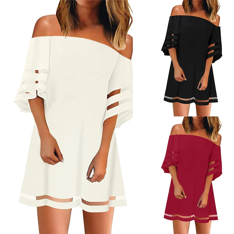 Женское свободное шифоновое Свободное платье с рукавами колокольчиками и