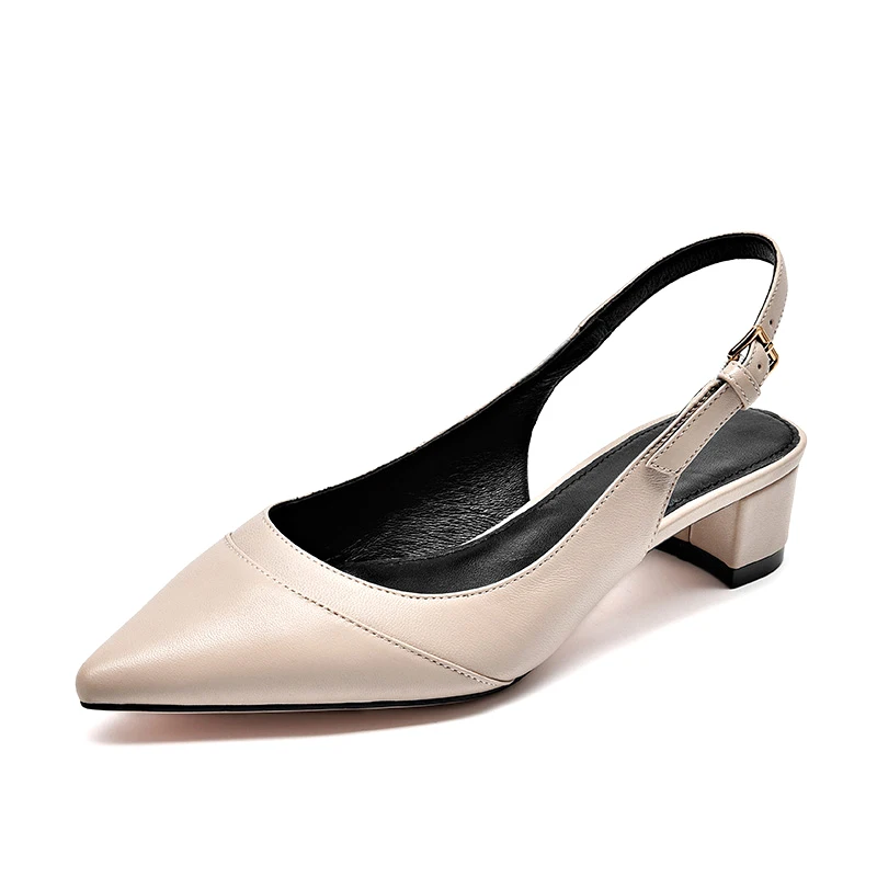 Beige Gray BeauToday/женские летние сандалии из натуральной овечьей кожи с острым носком и ремешком сзади; женские туфли-лодочки ручной работы на среднем каблуке; 31042 - Цвет: Beige Gray