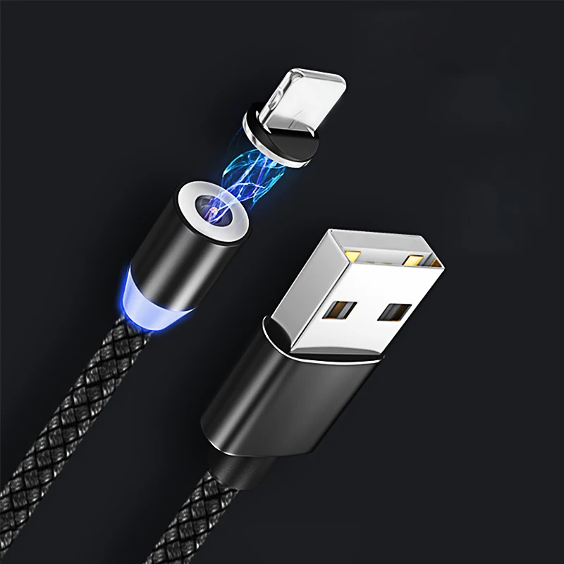 Black wire and plug 1 м обновленный светодиодный магнитный USB кабель для Iphone xs max 8 7 6 и Micro usb type C кабель для зарядного устройства для huawei Быстрая зарядка USB кабель - Цвет: Black wire and plug