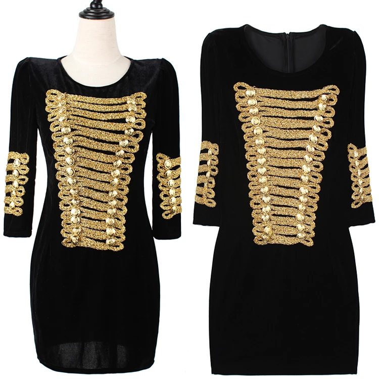 2017 новое модное осенне зимнее бархатное платье на пуговицах с золотой цепочкой в