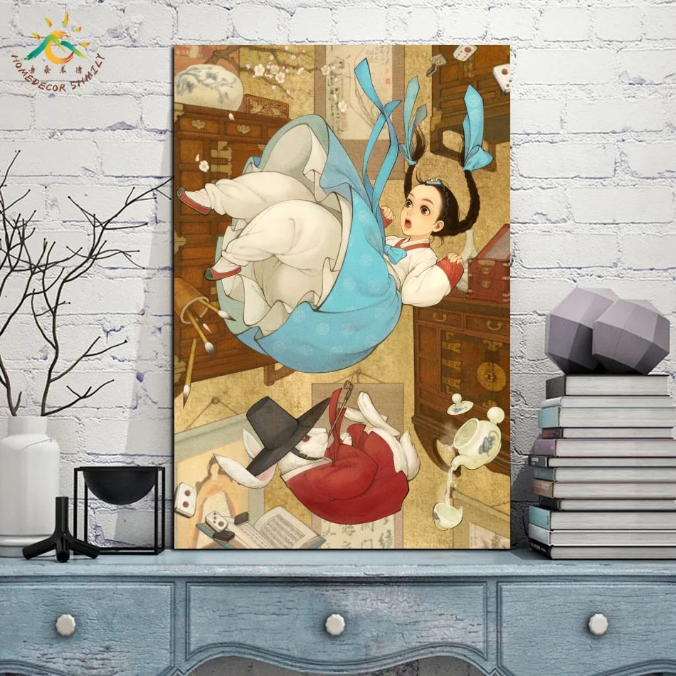 Корейский костюм девушка Настенная картина холст печать рамка Свиток подвесной