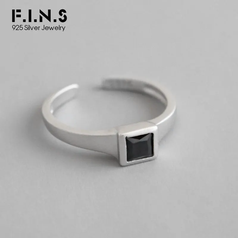 F.I.N.S классическое 925 пробы Серебряное кольцо квадратное черное циркониевое кольцо на палец простое винтажное серебряное 925 Обручальное кольцо