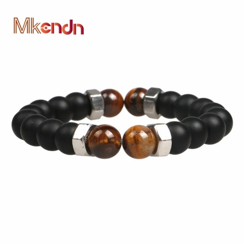 Женский и мужской матовый браслет MKENDN 10 мм с шариками в виде тигра|female bracelet|bracelet