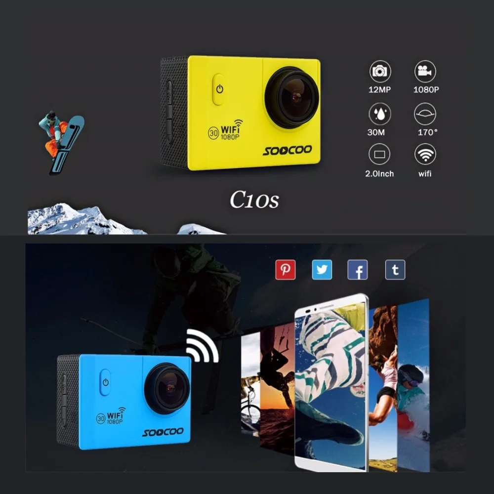 SOOCOO C10S 1080P NTK96655 WiFi Спортивная экшн камера видеокамера с водонепроницаемым чехлом