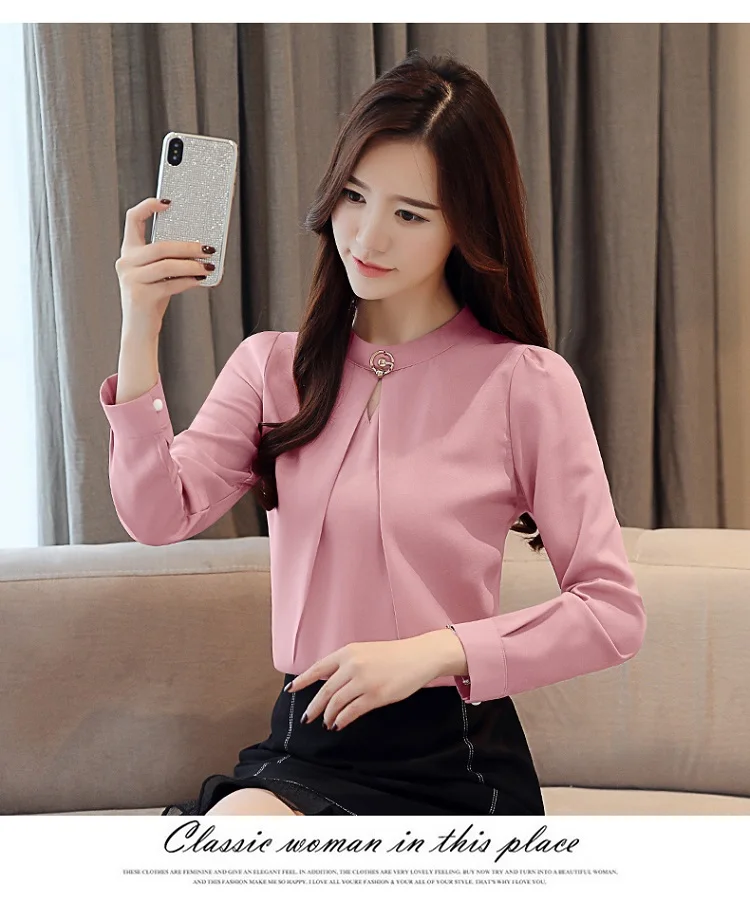 Blusas mujer de moda, Женские топы и блузки, одноцветные, с бисером, harajuku, белые рубашки шифоновая блуза со стойкой, полная 2423 50