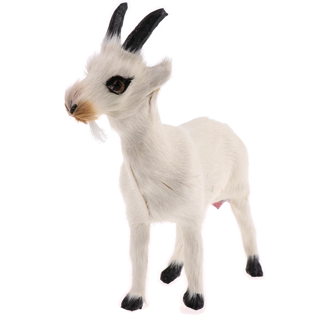 

Realistic Faux Fur Stanidng Goat Animal Model Figures Home Decoration Handcraft Plush Toys for Kids