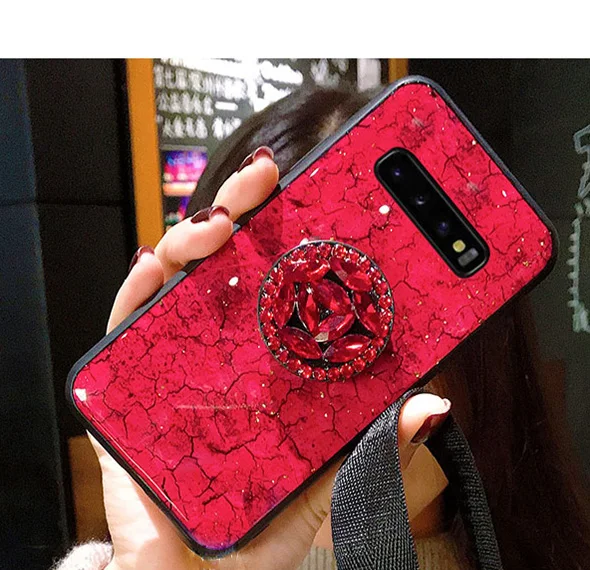 Red with Bracket Мрамор Блестящий силиконовый чехол для samsung Galaxy S10 плюс S10E S9 S8 S7 Edge Note 8 9 крышка на A10 A20 Core A20E A30 A40 A50 A70 - Цвет: Red with Bracket