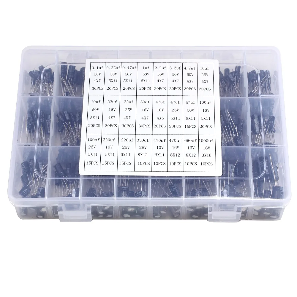 PROSTER Newest High Quality 15values 200pcs Electrolytic Capacitor Organization Storage 0.1-220uF Capacitors Assortment Box Kit |