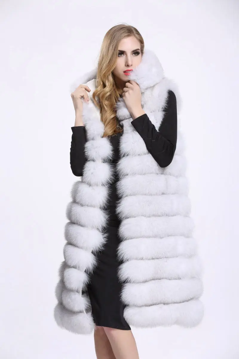 Fox fur color ZADORIN роскошный толстый теплый длинный жилет из искусственного меха без рукавов зимняя куртка женская меховая куртка с капюшоном пальто из искусственного меха veste longue femme - Цвет: Fox fur color