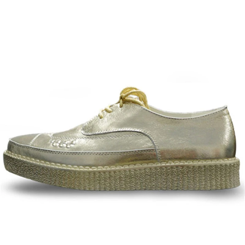 Real leather Men Famous brand gold silver Male Thick sole chaussure Flatform Creepers Elevator with Harajuku platform shoe men | Обувь