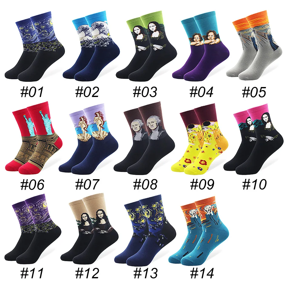 5 Pairs/lot Painting Art Socks Women Happy Colorful Cotton Socks Van Gogh Retro Oil World Famous Painting Socks Lot( NO BOX )