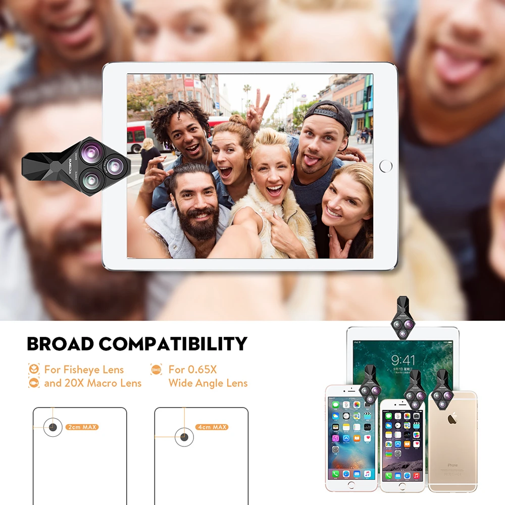 Объектив VicTsing 3 в 1 с клипсой линза рыбий глаз + широкоугольный объектив 0 65x Супер